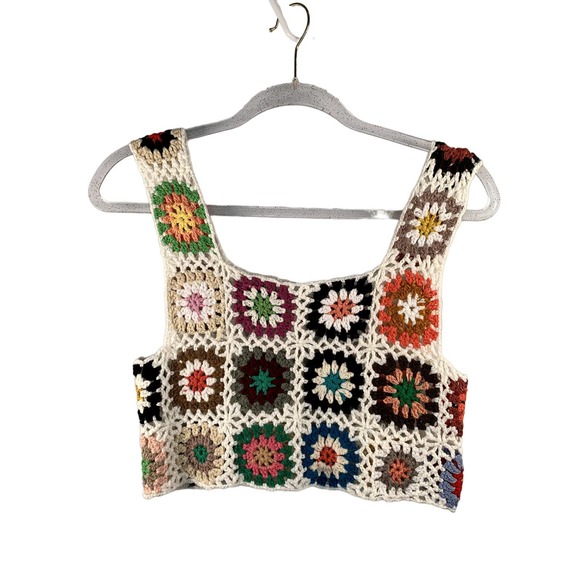 Multi-color Knitted Stitching Sleeveless Tank Top S - Picture 2 of 5